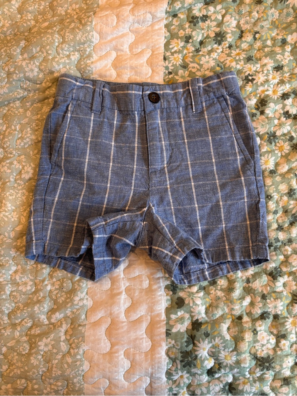 Janie and Jack Blue Plaid Linen-Blend Shorts